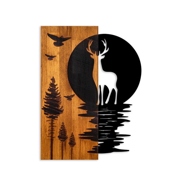Wallity Escultura de pared Deer and Moon en nogal y negro Wallity Escultura de pared Deer and Moon en nogal y negro